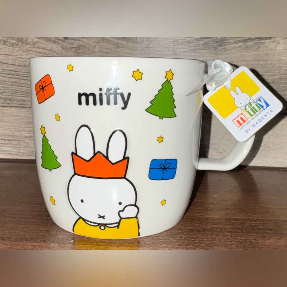 Cute 🥰 Miffy 🐰 Merry Christmas Mug with Gold Rim by Magenta Holiday Bunny 🐰
